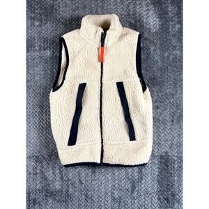 Old Navy Sherpa Vest Boys M (8) Cream‎ Blue Utility Pocket Mock Neck Full Zip